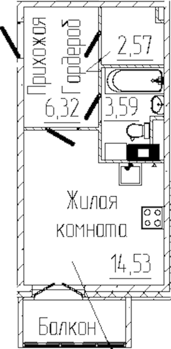 Квартира студия 27.94 м², 8/8 эт., ЖК «SERTOLOVO PARK»